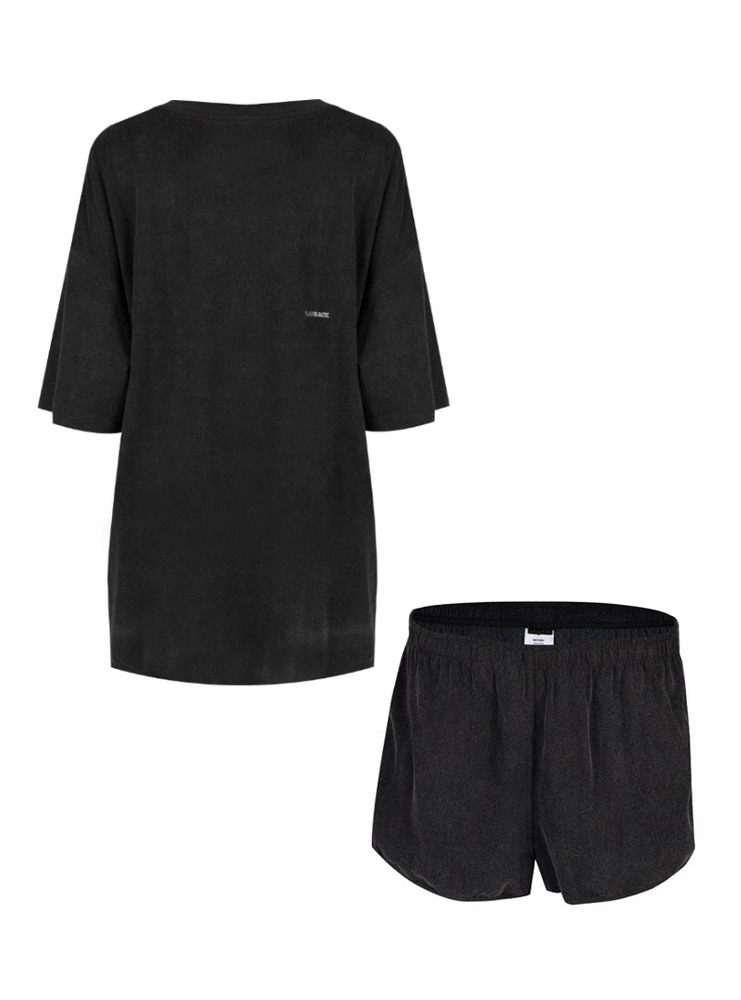 PLAY BACK 플레이백 유니섹스 핏 티셔츠, 트랙 숏츠(B), 피그먼트/그레이